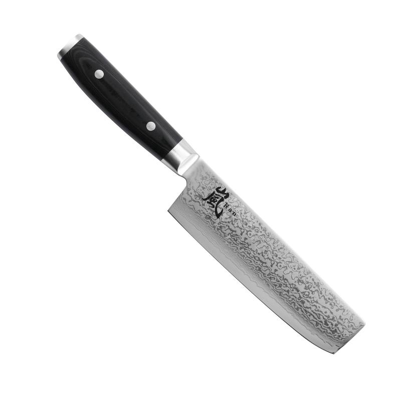Jaapani köögiviljanuga nakiri damaskuse teraga Yaxell Ran, 16,5 cm tera, 69 kihti, 61 HRC, micarta käepide