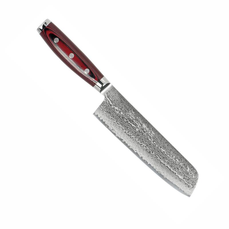 Köögiviljade nakiri kokanuga damaskuse teraga Yaxell Super Gou, 18 cm, SG2 südamik, 161 kihti, kõvadus 63 HRC, micarta