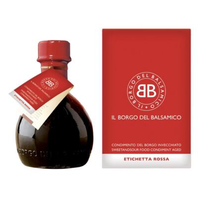 Tihe laagerdatud magushapu balsamiko-kondiment Il Borgo del Balsamico Etichetta Rossa, 250 ml kinkekarbis